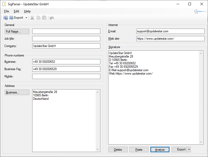 SigParser analysant les informations de contact d’une signature d’e‑mail