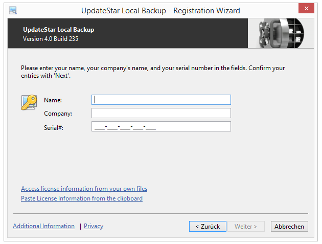 Local Backup licenc regisztráció