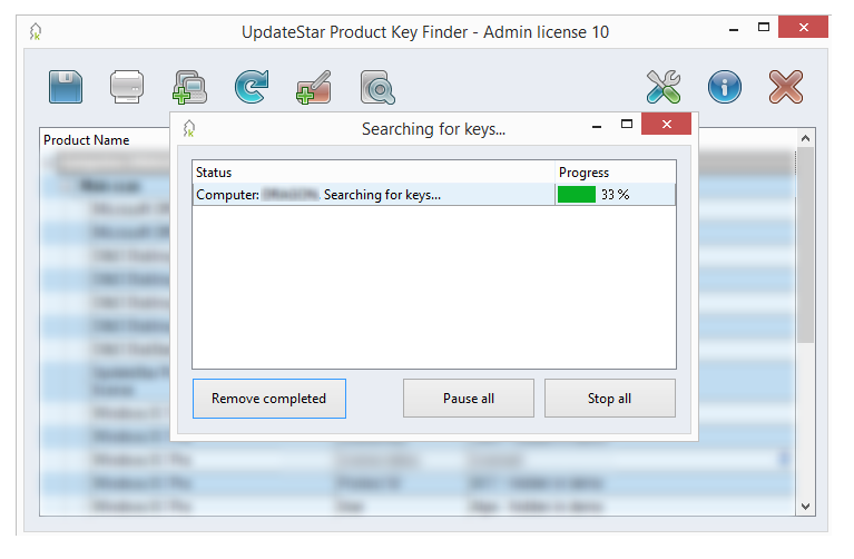 Интерфейс сканирования Product Key Finder