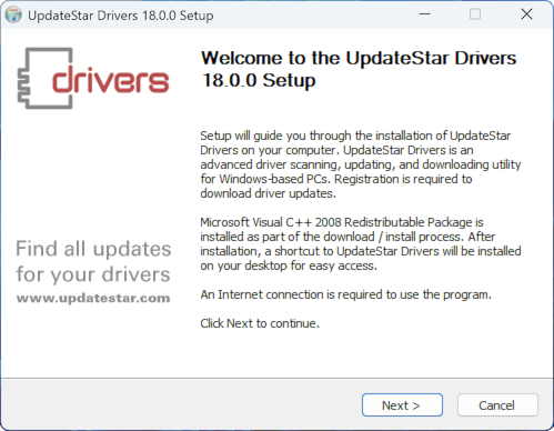UpdateStar Drivers Installation Wizard